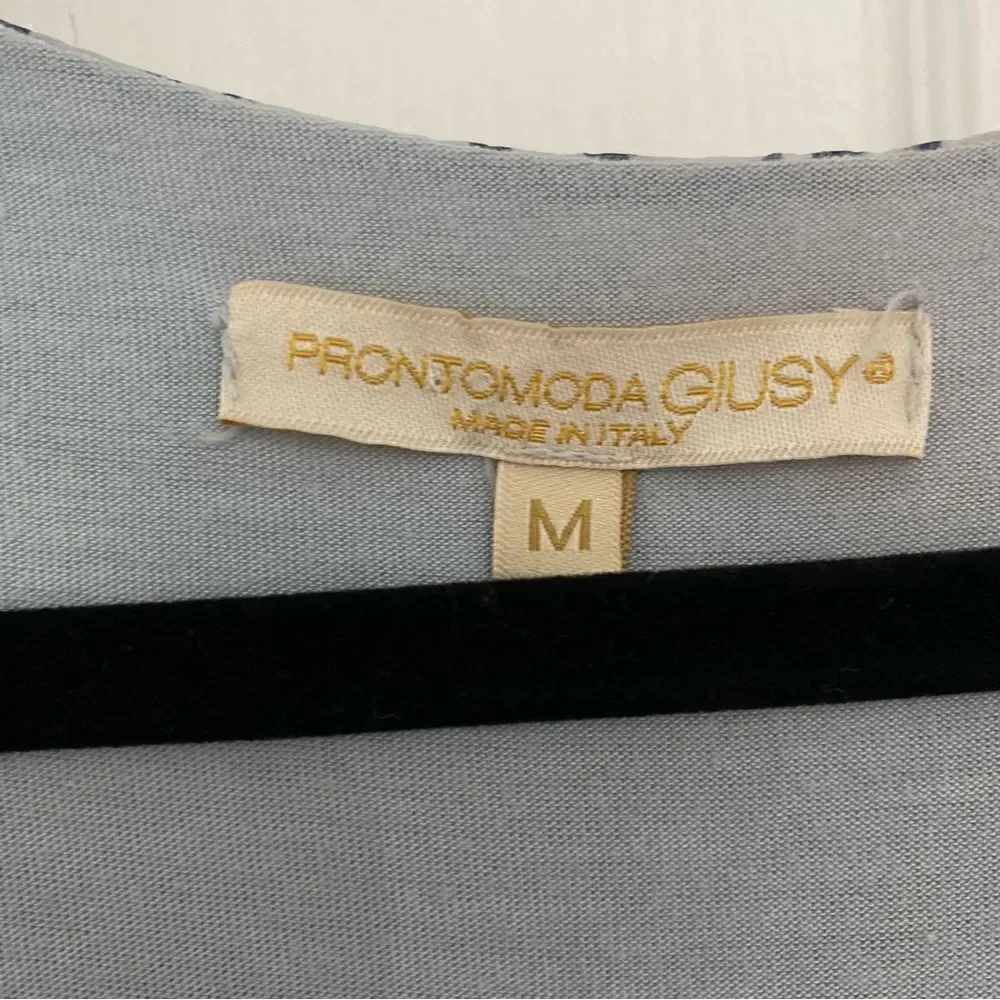 Prontomoda Giusy Italian Silk Tunic Blouse Blue Print Lace Hem Women’s‎ Medium - Picture 3 of 6